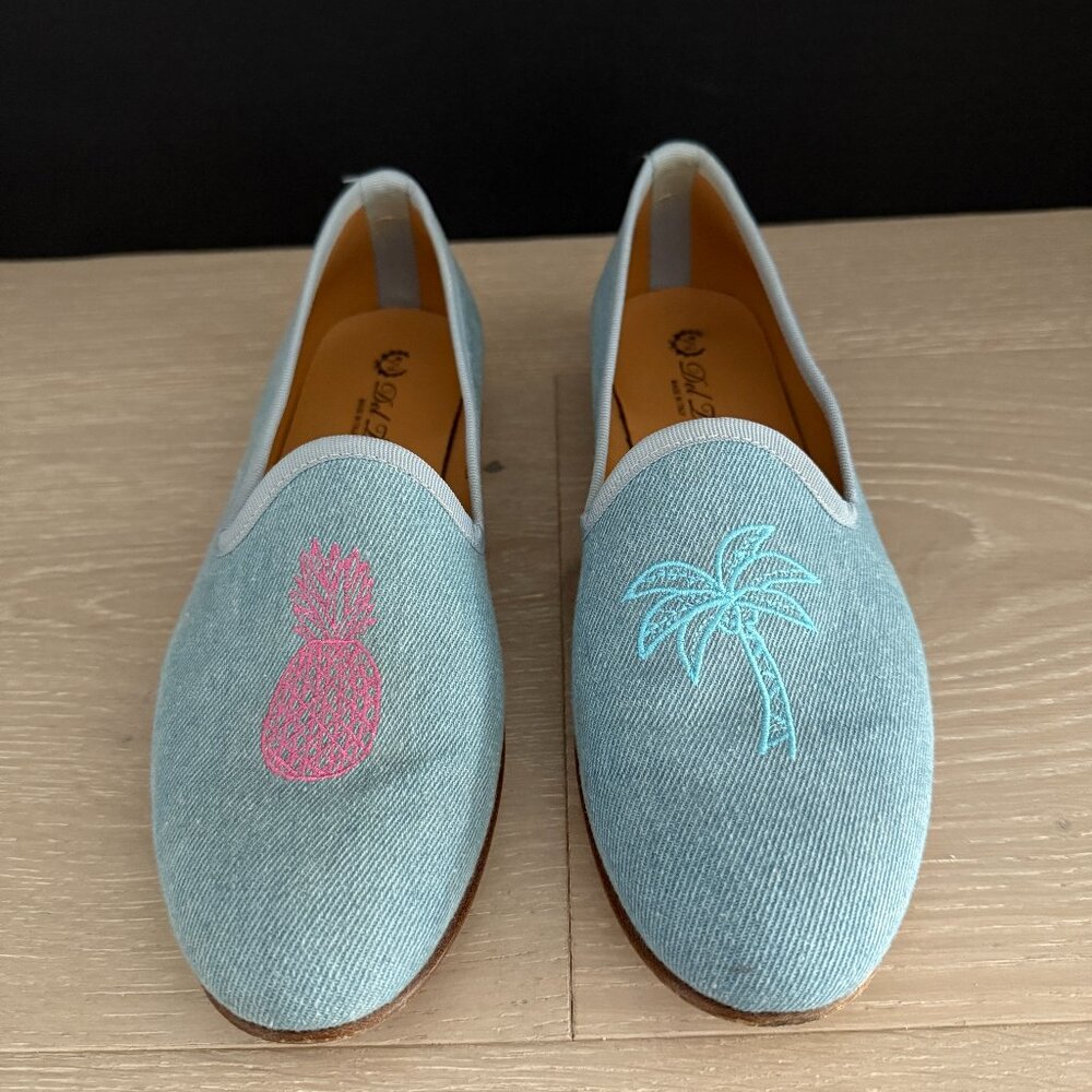 Del Toro Embroidered Loafers - Blue Denim Size 41 US 10